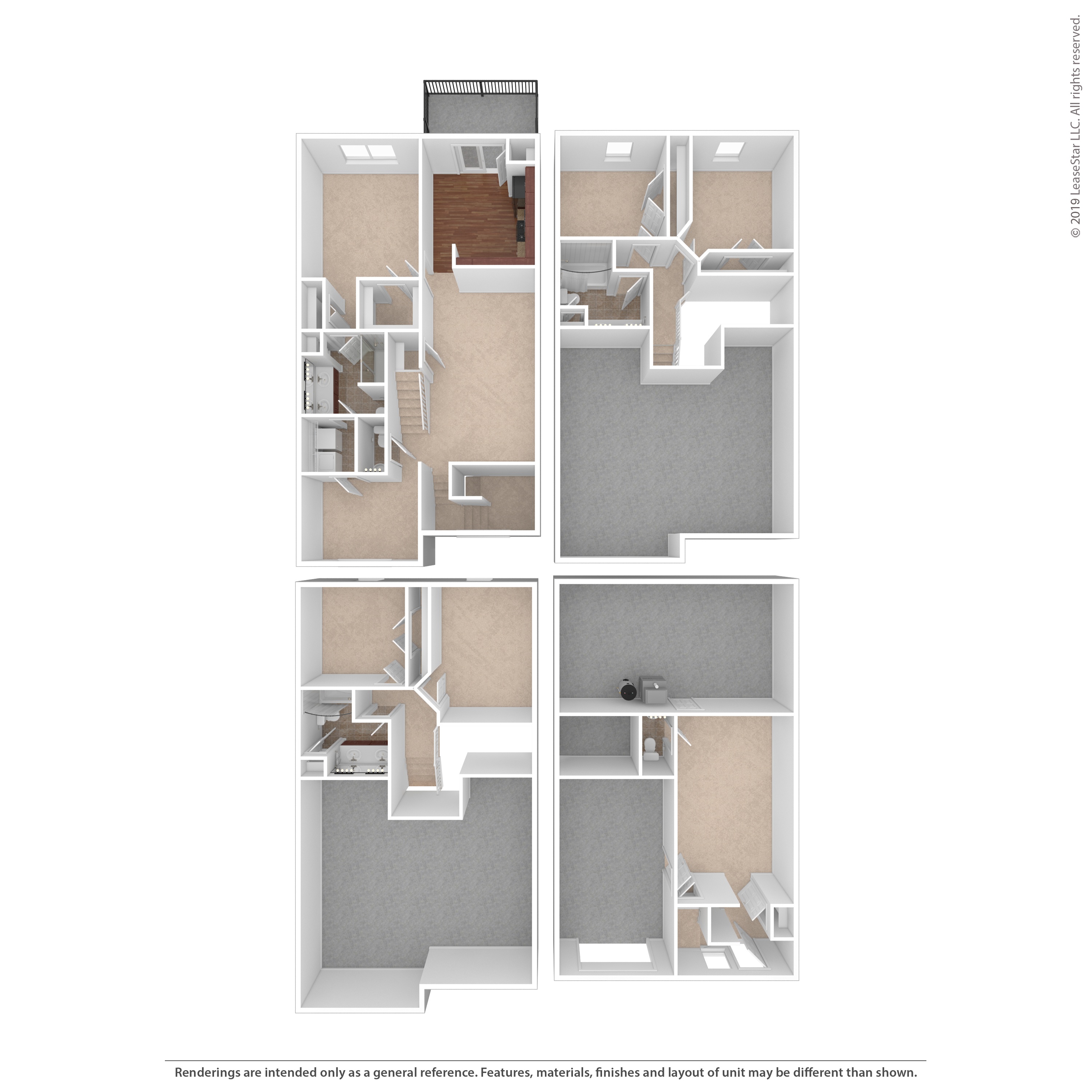 A series of four images showing different layouts of a house.